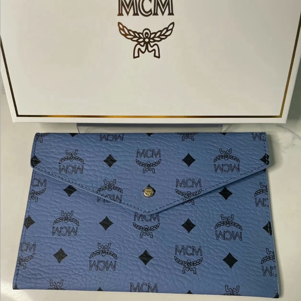 MCM Sky Blue Monogram Envelope Clutch